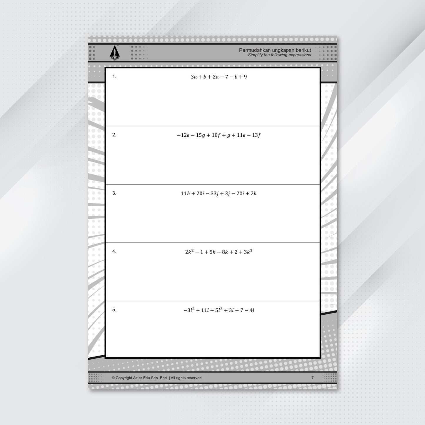 Aster Edu Buku Latihan Matematik Tingkatan 1,2,3,4,5 - Supermath Algebra